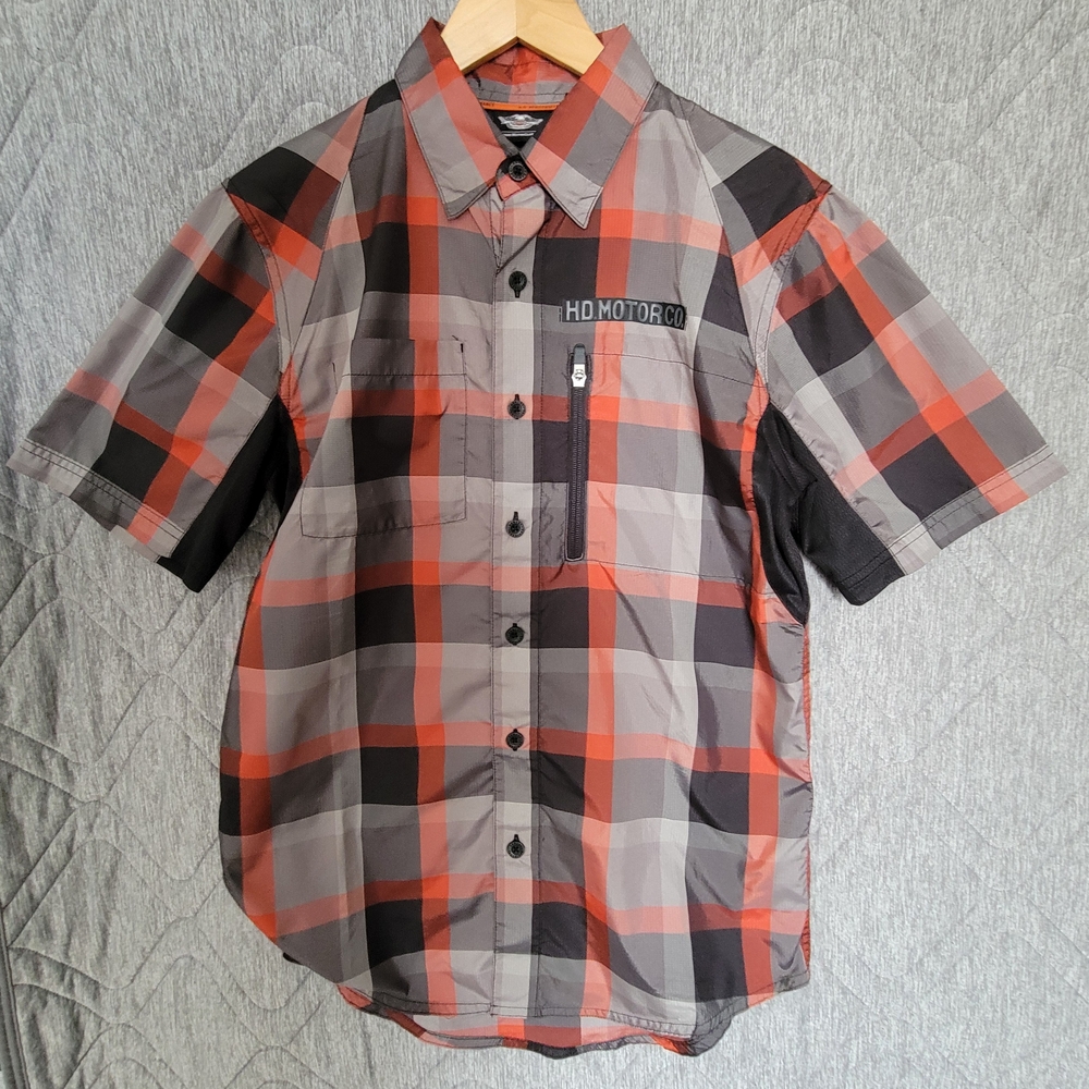 Harley-Davidson Black and Orange Casual Button Down Shirt
